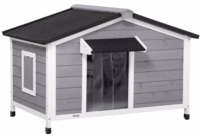 Domek dla psa Cottage - Drewno sosnowe szare - 109 x 79 x 72 cm - Dla małych i średnich psów - Wyjmowane dno
