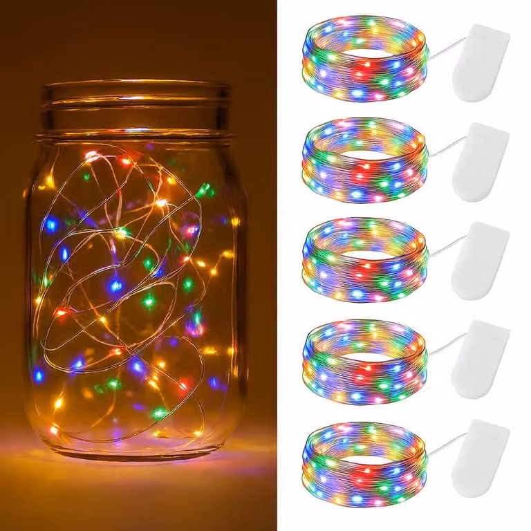 Zestaw 5 kolorowych girland świetlnych, długość 2 metry, 20 diod LED, zasilanie bateryjne