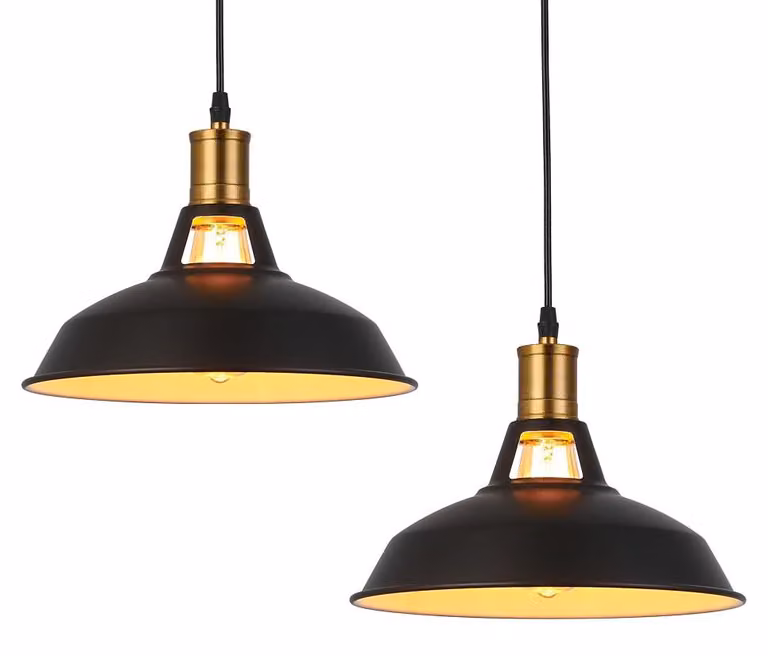 Zestaw dwóch lamp sufitowych w stylu retro, vintage, czarne, metalowe, gwint E27, 27 cm