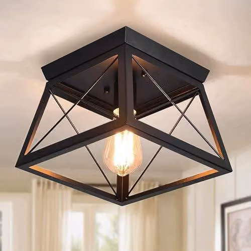 Lampa sufitowa metalowa czarna klatka retro kuchnia salon 60W E27