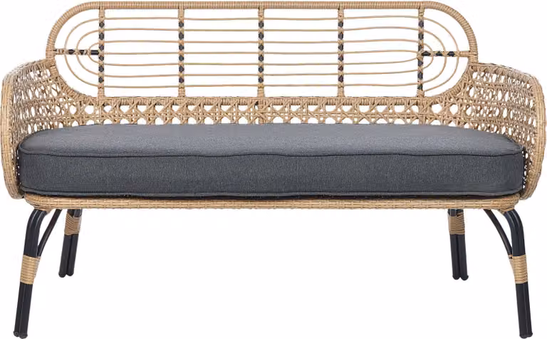 BELIANI Sofa beżowa rattanowa 2-osobowa bawełniane poduszki plecionka styl boho