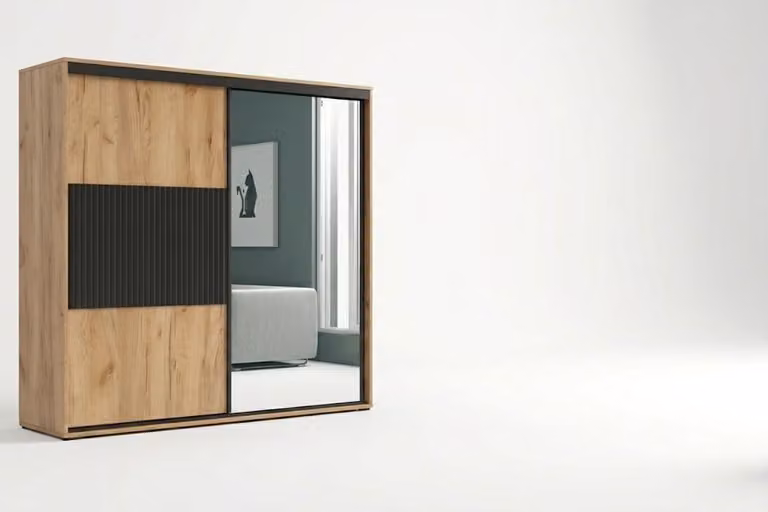 Szafa A16 craft złoty, przesuwna z lustrem – 175 x 62 x 215 cm