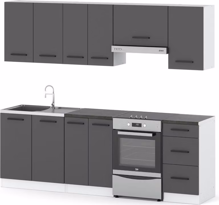 Meble Kuchenne Nowoczesne Szare Mokka 2.4M Zestaw Modułowy Loft