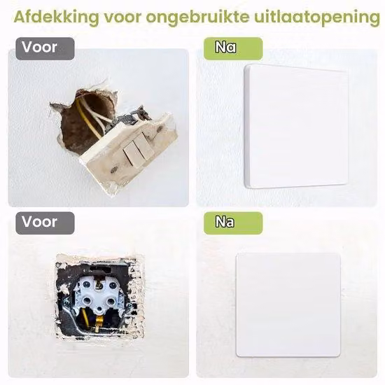 Osłona bez śrub, płyta ścienna, plastik, wymiary 10 x 10 cm, pojedyncza, osłona bez śrub, osłony elektryczne do nieużywanych gniazdek lub przełączników, białe, zestaw 4 sztuki