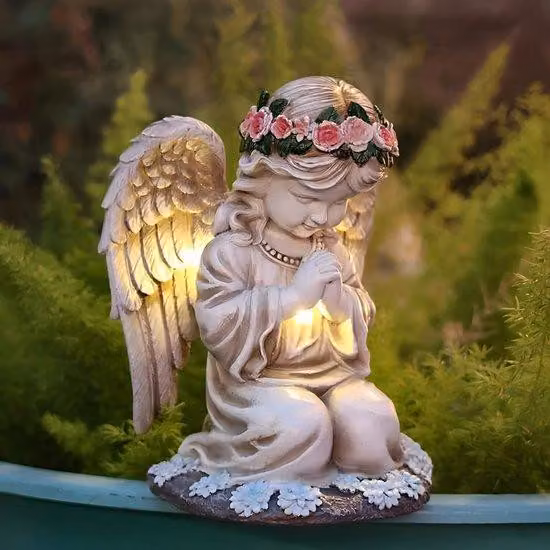 Aniołek modlitwy - Lampy solarne - Wodoodporna lampa solarna LED (IP44) - Figurki do modlitwy - Statuetki ogrodowe - Solarne statuetki ogrodowe - Prezenty - Figurki do ogrodu - Dekoracje zewnętrzne - Balkon ogrodowy