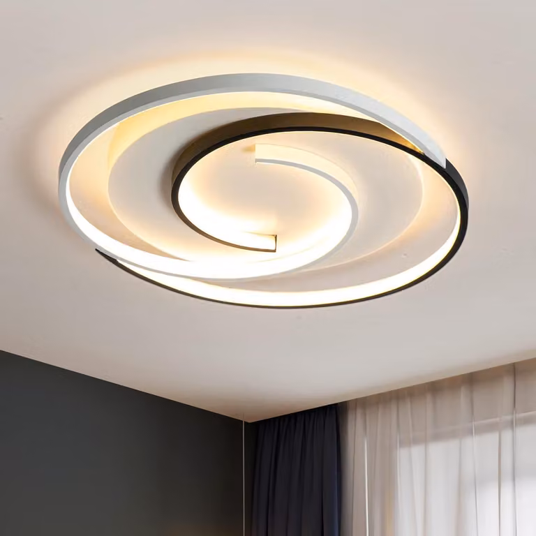 Lampa sufitowa LED - Nowoczesne oświetlenie - Oświetlenie salonu - Możliwość regulacji jasności za pomocą pilota - Średnica 50 cm - Czarno-biała