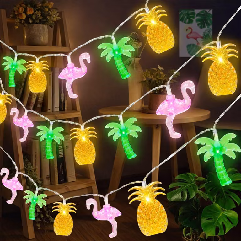 Światełka LED "Hawajskie", 3 metry, 20 diod, motyw: ananas, flamingi, palmy
