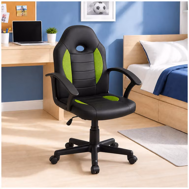 Krzesło biurowe Junior z regulacją wysokości, ergonomiczne krzesło obrotowe, czarno-zielone