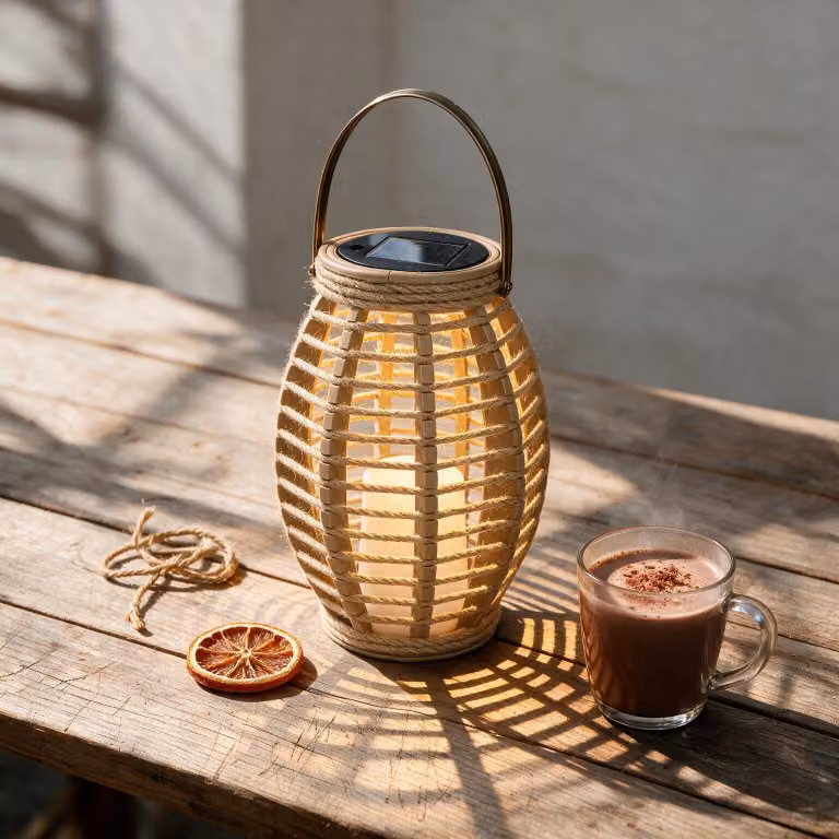 Lampion solarny - Oliwkowy kształt - Naturalne włókno - 29 cm - Khaki