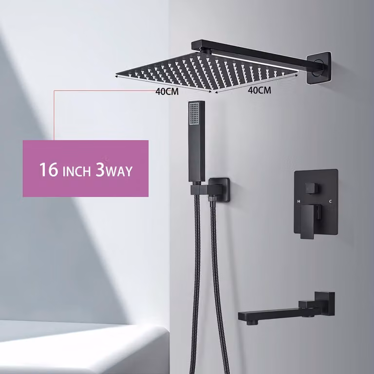 Zestaw prysznicowy do łazienki - bateria podtynkowa - deszczownica 40 cm z trzema strumieniami - głowica prysznicowa LED - szczotkowana stal nierdzewna - mieszacz jednouchwytowy do ciepłej i zimnej wody
