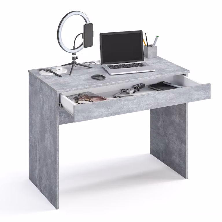Biurko KOMTO z 1 szufladą – 100 x 53 x 76 cm Biurko biurowe Biurko komputerowe Małe biurko Biurko do komputera Biurko dziecięce z miejscem do przechowywania Beton