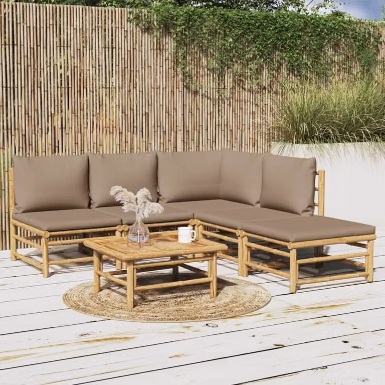 Maison Exclusive – 6-częściowy zestaw ogrodowy z poduszkami w kolorze taupe z bambusa