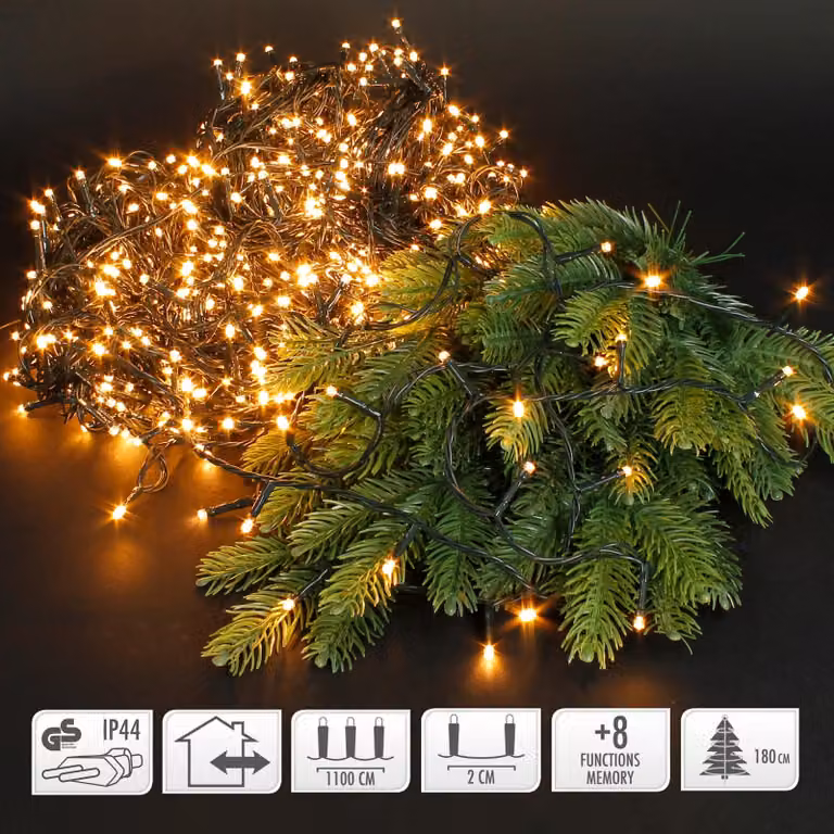 ECD Germany Lampki choinkowe LED 11m z 560 ciepłobiałymi diodami LED, 3m kabel zasilający IP44 Lampki choinkowe do wnętrz i na zewnątrz