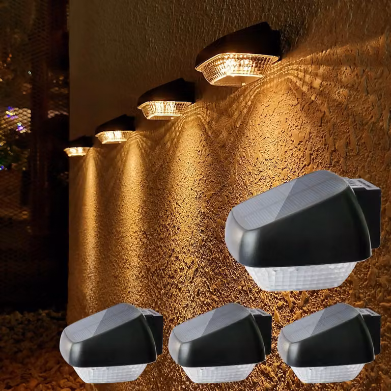 Lampy solarne zewnętrzne, 4 sztuki, energooszczędne lampy ścienne LED, światło ciepłe, 2700K