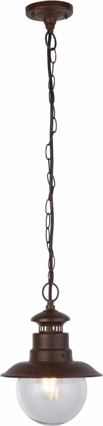 Lampa zewnętrzna, metal i szkło, średnica: 21,5 cm, wysokość: max. 86 cm, klasa szczelności IP44, kolor: rdzawy brąz, gwint: E27, okrągła, styl: morski, lampa wisząca do użytku zewnętrznego