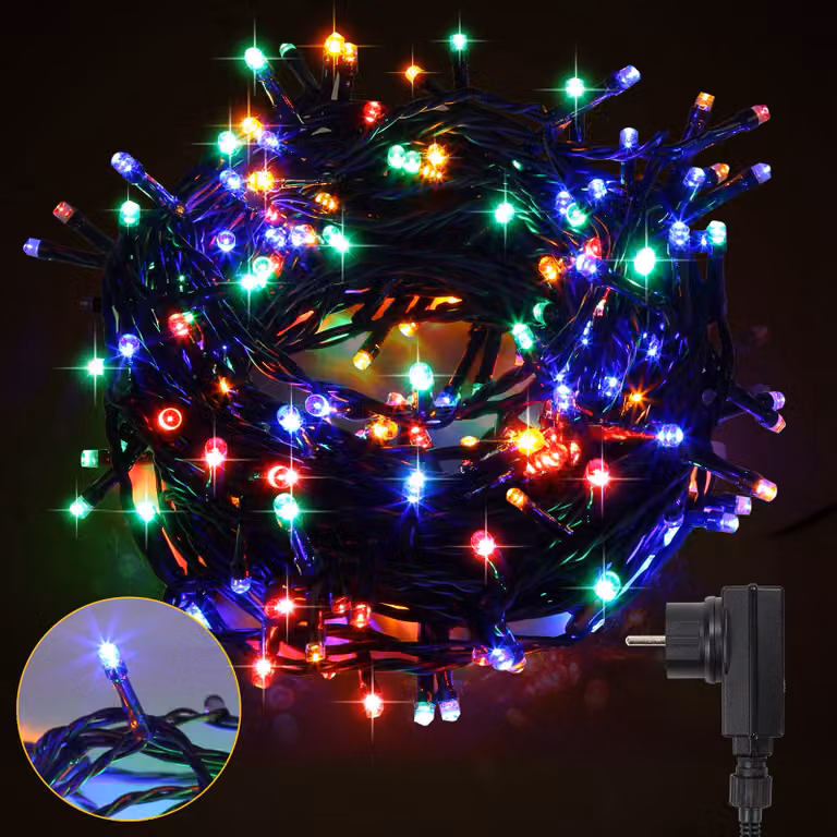 Jopassy 20M LED Lampki choinkowe Oświetlenie dekoracyjne IP44 zewnętrzne wewnętrzne ogród 8 trybów 200LEDs kolorowe