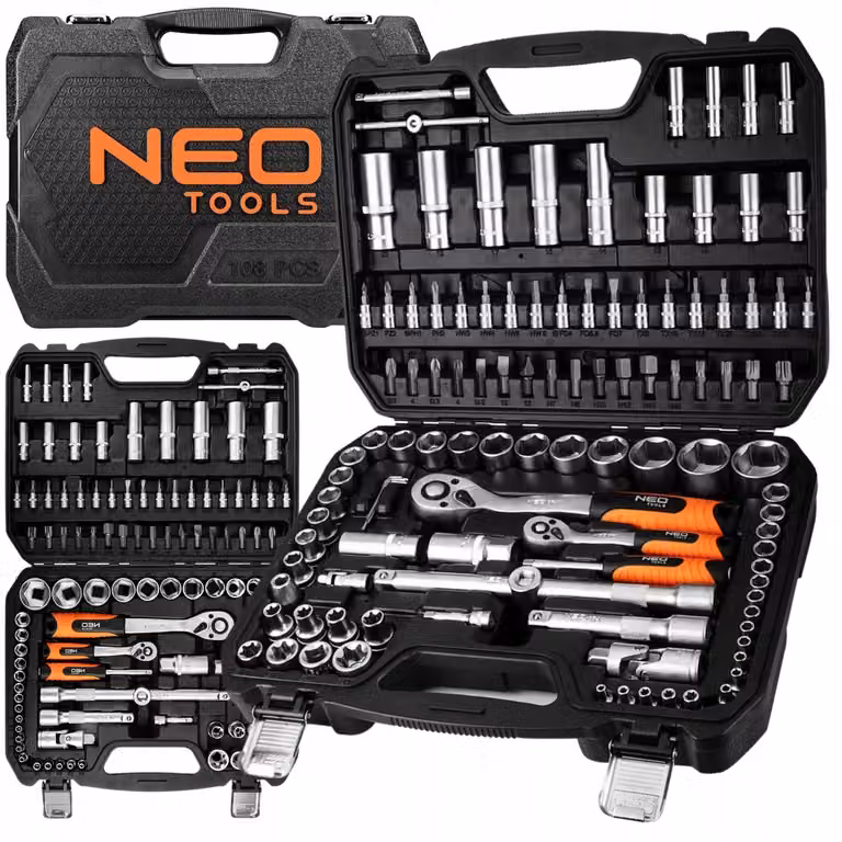 NEO TOOLS Zestaw kluczy 108 elementów 1/2", 1/4", satynowe