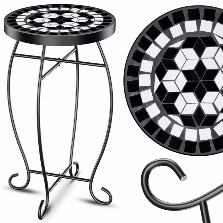KESSER® Stolik mozaikowy Stolik barowy Stołek w kształcie kwiatu Okrągły 60 x 34 cm Metalowy Stolik pomocniczy Stolik balkonowy Stoliki ogrodowe Stolik tarasowy Balkon Mozaika kamienna Ogród Stolik ogrodowy Do wnętrz Na zewnątrz