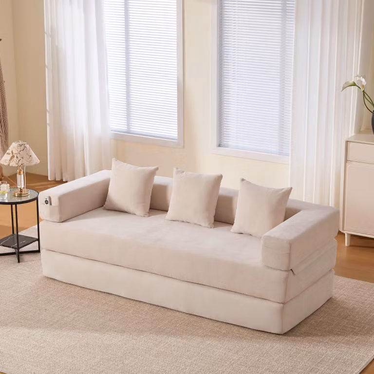 Modułowa sofa z bloków szenilowych – supermiękka, dowolnie kombinowalna. Z bocznymi kieszeniami do przechowywania i antypoślizgowym spodem. Idealna do salonu, pokoju zabaw lub majsterkowania – stwórz swoją przestrzeń do relaksu.