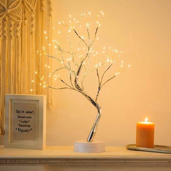 Świecąca brzoza, drzewko gałązkowe, drzewko bonsai LED o wysokości 49 cm. Miniaturka choinki, oświetlane drzewka do dekoracji wnętrz, idealne na imprezy domowe, urodziny, wesela lub jako element dekoracyjny (ciepłe, białe światło, 1)