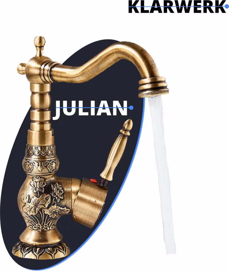 JULIAN | Wysoka bateria łazienkowa Premium vintage mosiądz złoty | Bateria retro ze stali nierdzewnej umywalka wolnostojąca | Bateria łazienkowa Gastro