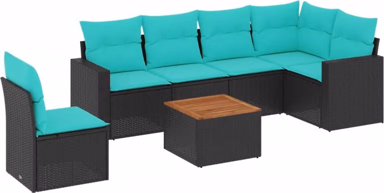 vidaXL 7-częściowa sofa ogrodowa z poduszkami z czarnego polirattanu