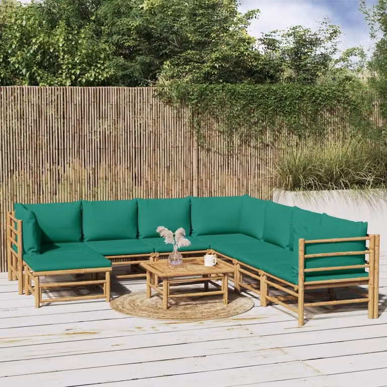 Maison Exclusive – 9-częściowy zestaw ogrodowy z zielonymi poduszkami z bambusa