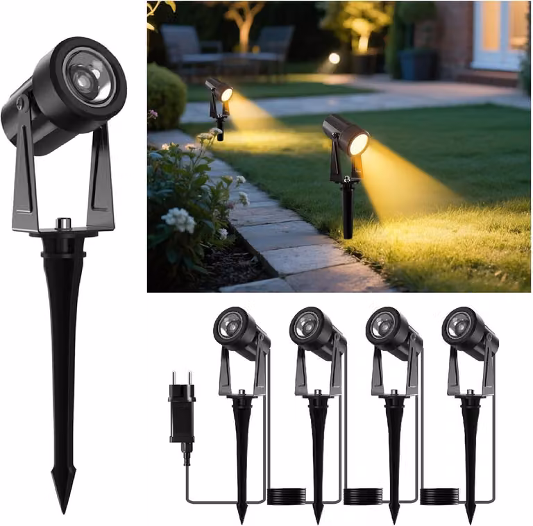 Lampy LED do ogrodu - lampy ścienne zewnętrzne - oświetlenie ścieżek - regulowane o 360 stopni - zestaw 4 sztuk - kolor czarny
