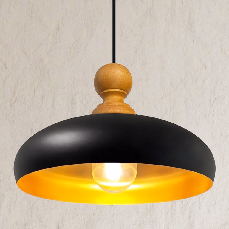 Lampa wisząca Androa z drewna 40 cm Lampa 1-punktowa Lampa do jadalni Industrial, lampa sufitowa do wnętrz Metalowa lampa industrialna Vintage, lampa kuchenna - czarna