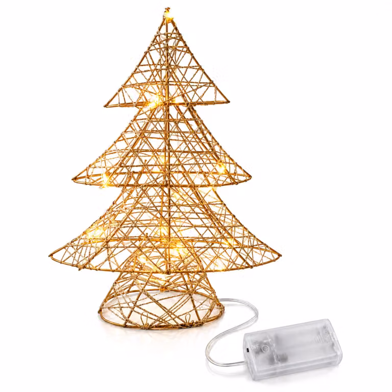 com-four® Świąteczna choinka LED, złota - metalowa dekoracja z oświetleniem, 30 cm