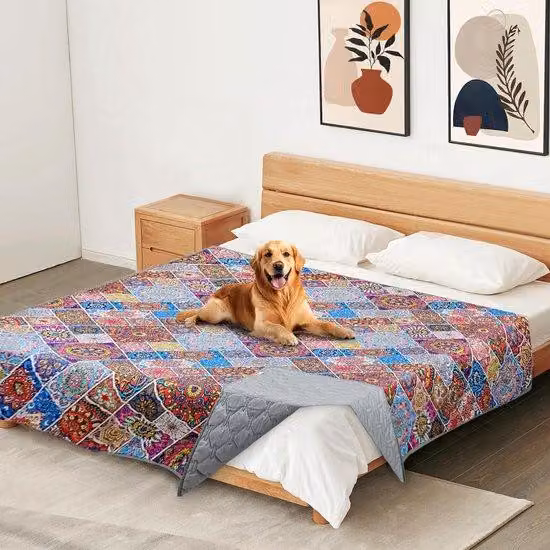 Ibenzoa® Wodoodporny, odwracalny koc dla zwierząt domowych, 208 x 132 cm – trzykrotnie wodoodporny, czterowarstwowy, nadający się do prania, kolorowy wzór w stylu boho, idealny do sofy i łóżka