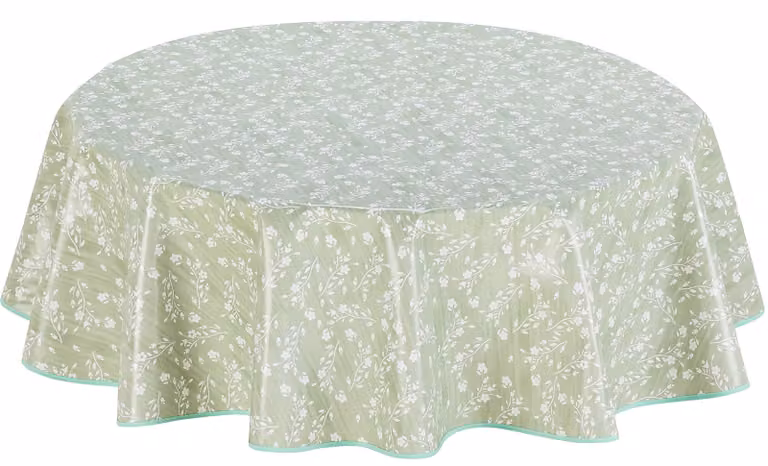 Obrus PVC Rond 140 cm, kolor: oliwkowa zieleń - wzór kwiatowy, możliwość czyszczenia