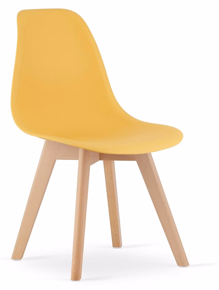 Designerskie krzesło Kito musztardowe z nogami z drewna bukowego