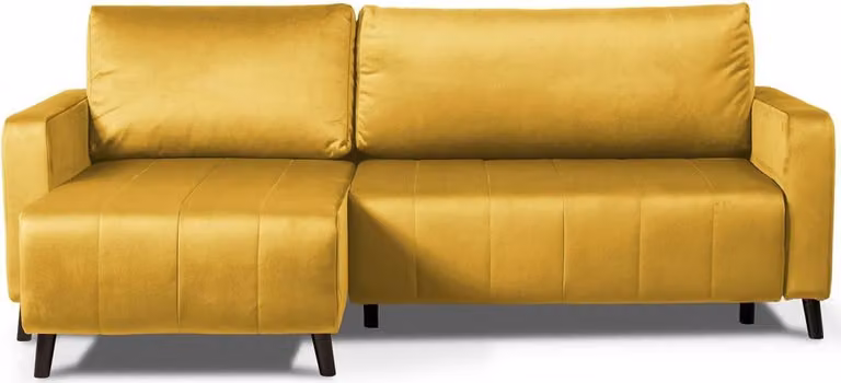 Sofa narożna - z funkcją spania - w kształcie litery L - żółta - rozkładana - 229 x 92 x 153 cm - zestaw wypoczynkowy - meble do salonu - z miejscem do przechowywania - GOLF