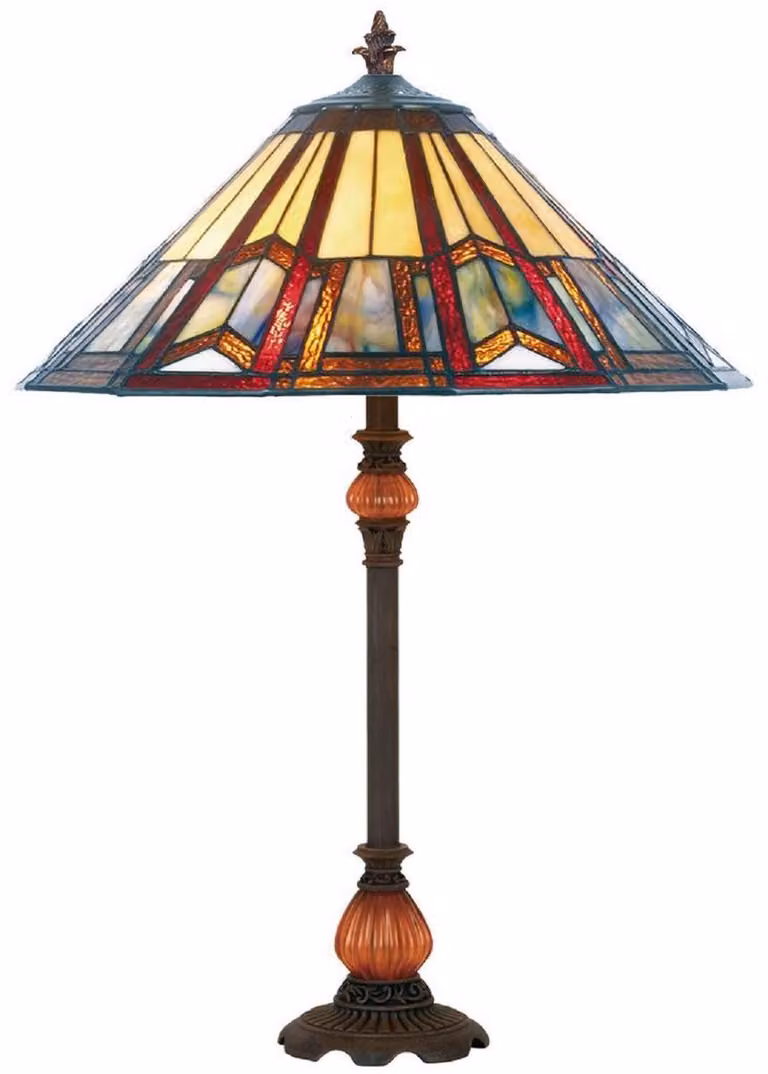 Casa Padrino luksusowa lampa stołowa Tiffany wielokolorowa / pomarańczowa / brązowa Ø 40 x wys. 66 cm - Elegancka lampa biurkowa z barokową podstawą - Lampy Tiffany