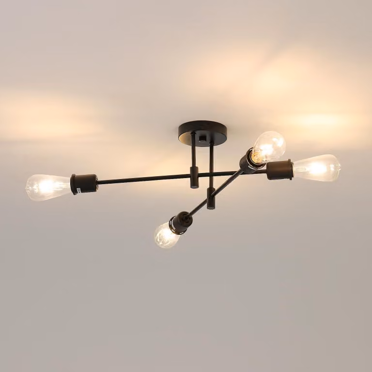 Osairous Sputnik, lampa sufitowa, żyrandol 4-ramienny, średnica 60 cm, lampa sufitowa z regulacją kąta świecenia 180°, idealna do salonu, jadalni w stylu loft, kolor czarny – model 4 światła, kolor: czarny
