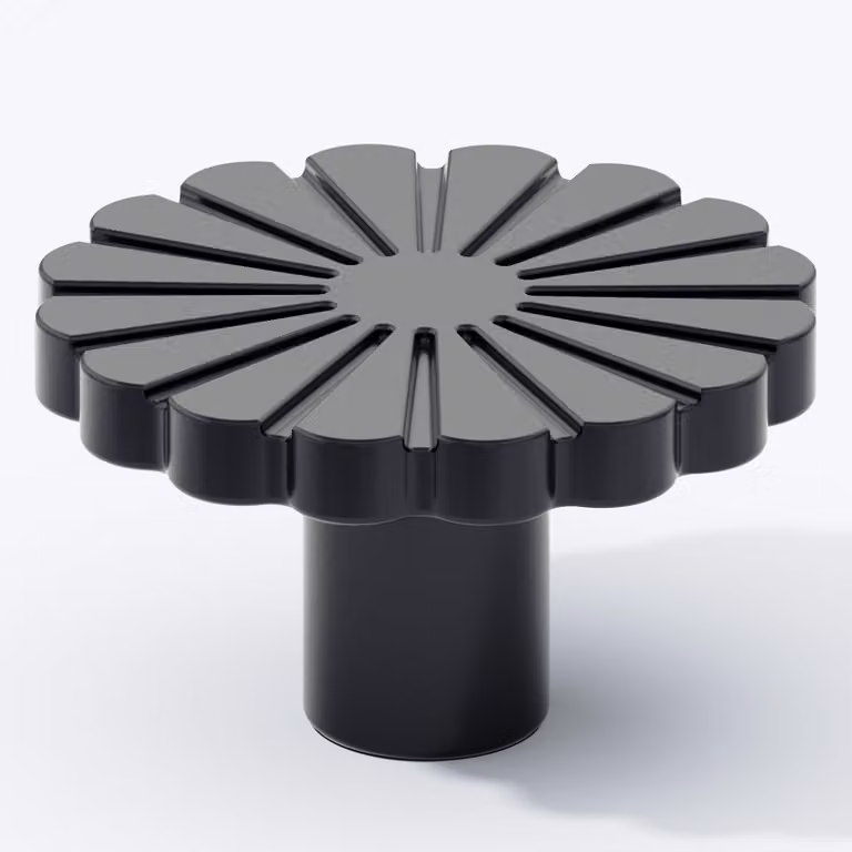 Zestaw 10 sztuk gałek do szafek, matowy czarny kolor, średnica 36,2 mm, kształt kwiatowy, wykonane z cynkowej stali