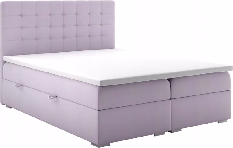 Fioletowe łóżko kontynentalne ALLERA 160x200 cm z koszem na pościel