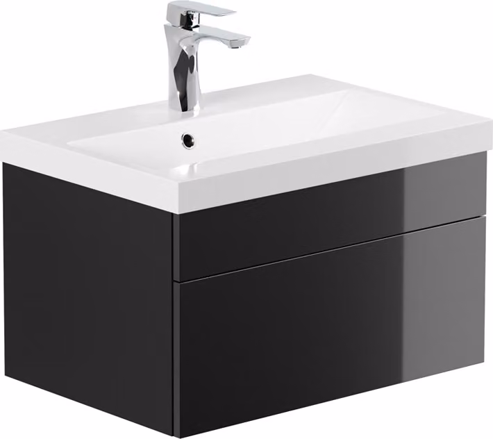 HOME DELUXE - Zestaw mebli łazienkowych - WANGEROOGE czarny - Mały - zawiera umywalkę i kompletne akcesoria - Szerokość umywalki: ok. 60 cm I Meble łazienkowe Umywalka Zestaw mebli łazienkowych