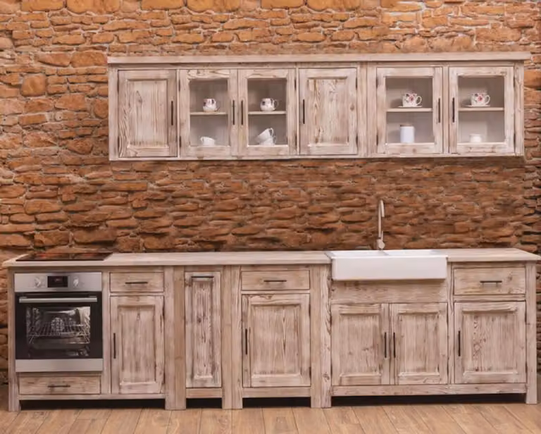 Casa Padrino kuchnia w stylu rustykalnym w naturalnych kolorach 387 x 65 x wys. 90 cm - Kuchnia z litego drewna - Meble do jadalni w stylu rustykalnym - Kuchnia w stylu rustykalnym z litego drewna