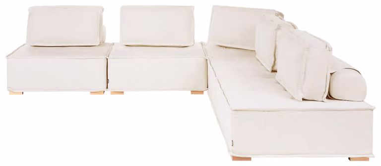 BELIANI Modułowa sofa narożna lewostronna 5-osobowa złamana biel materiałowa drewniane nogi kształt litery L salon nowoczesna