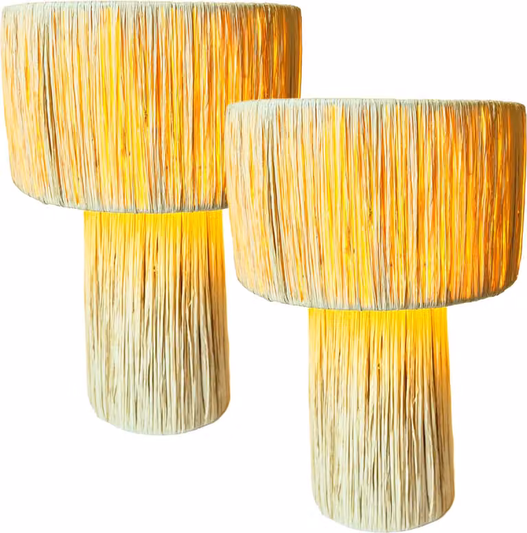 Marrakesh zestaw 2 lamp stołowych lampka nocna 42cm wysokości wykonana z rafii bast | lampa podłogowa boho jako dekoracja salonu, sypialni lub pokoju dziecięcego | lampa stołowa Morjana beżowa oprawka E27