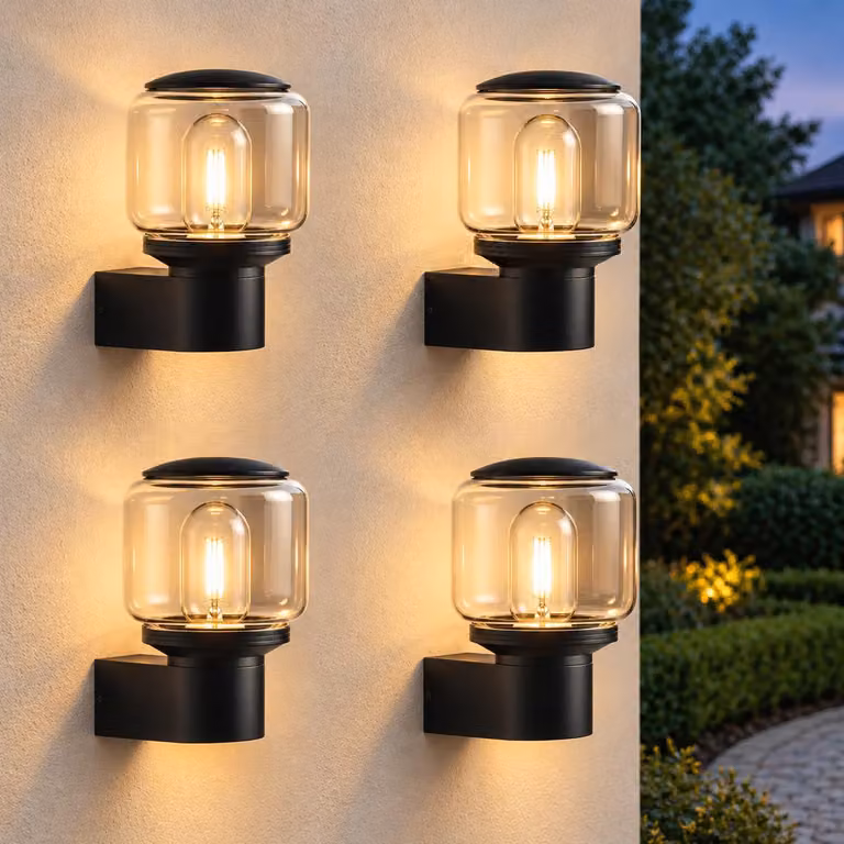 ZMH LED, kinkiet zewnętrzny, zestaw 4 sztuk, oświetlenie elewacji, lampa zewnętrzna E27, oświetlenie tarasu, IP65, kinkiet do montażu na ścianie, lampa zewnętrzna, kinkiet, oświetlenie balkonu, oświetlenie korytarza