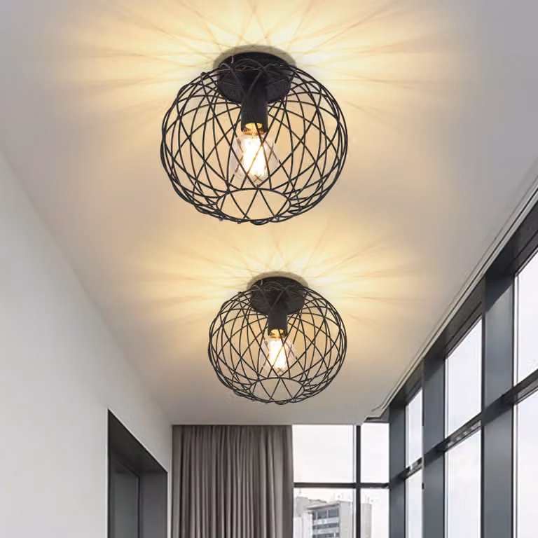 ZMH lampa sufitowa czarna jadalnia lampa sufitowa vintage korytarz 1 płomień E27 lampy przemysłowe metalowa klatka siatka sufitowa reflektor retro do salonu kuchnia sypialnia Ø 25cm