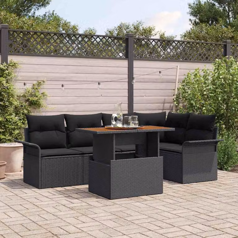 Maison Exclusive - Zestaw mebli ogrodowych, sofa z 6 miejscami, kolor czarny, wykonana z rattanu syntetycznego