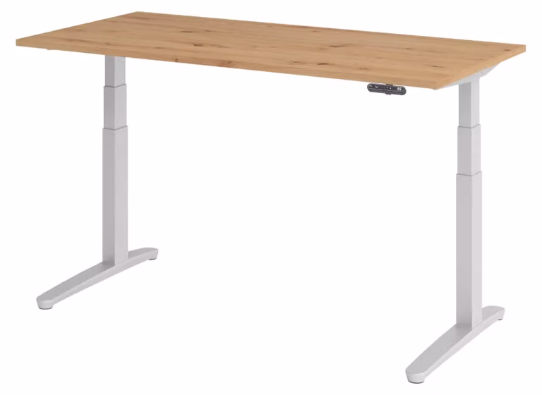 Biurko elektryczne bümö XBHM – stelaż: srebrny, wymiary: 160 x 80 cm, wykończenie: dąb sękaty