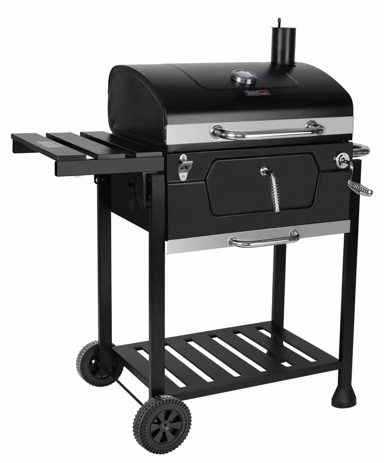 Grill węglowy na kółkach - 100 x 64,5 x 104,5 cm - Z pokrywą i termometrem - Grill ogrodowy - Na taras i kemping