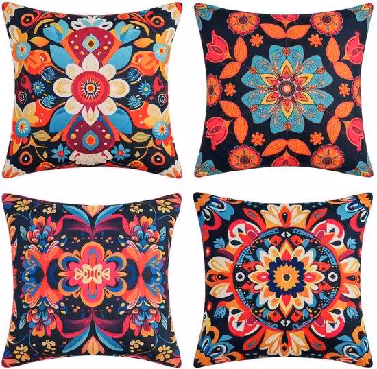 Zestaw 4 poszewek na poduszki w stylu boho – wzór etniczny – 40 x 40 cm – poszewka z poliestru