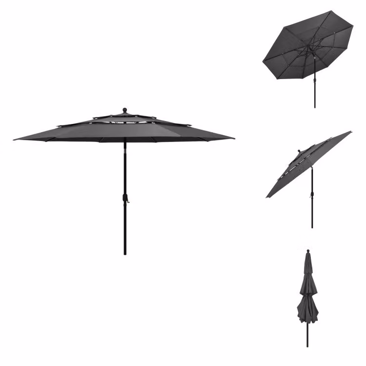 vidaXL Parasol z aluminiowym słupkiem 3-warstwowy antracyt 3,5 m - Parasole i parasole przeciwsłoneczne
