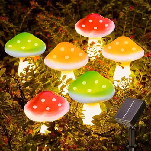 Oświetlenie zewnętrzne Solarfee 6 LED grzyby dekoracja ogrodowa, 8 trybów lampa grzybowa wodoodporne figury trawnik balkon patio dekoracja wielkanocna